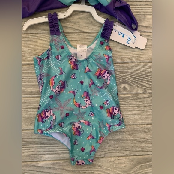 Caribbean Joe Girl’s Swimsuit With Short Sleeve Rash Guard Set 2-T - Picture 3 of 9